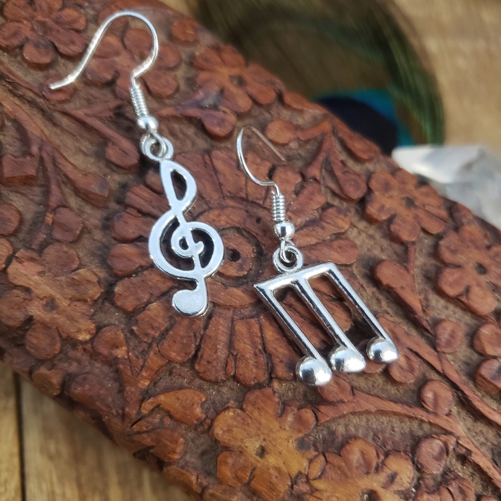 Mismatched Silver Music Note earrings Treble Clef & MUSIC note Jewelry Unisex